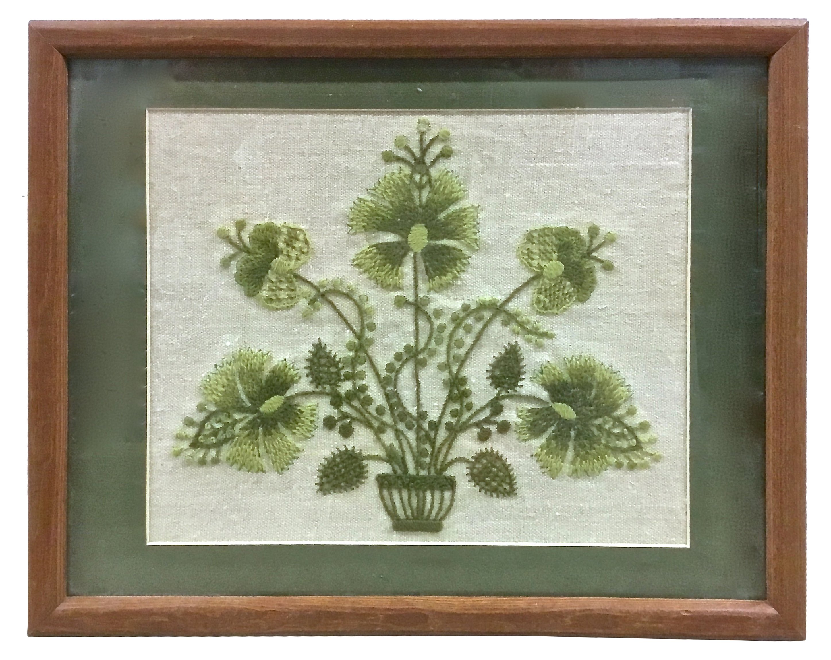 Framed Green Floral Needlework~P77544666