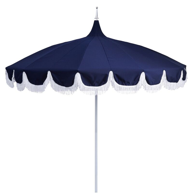 Aya Pagoda Fringe Patio Umbrella, Navy