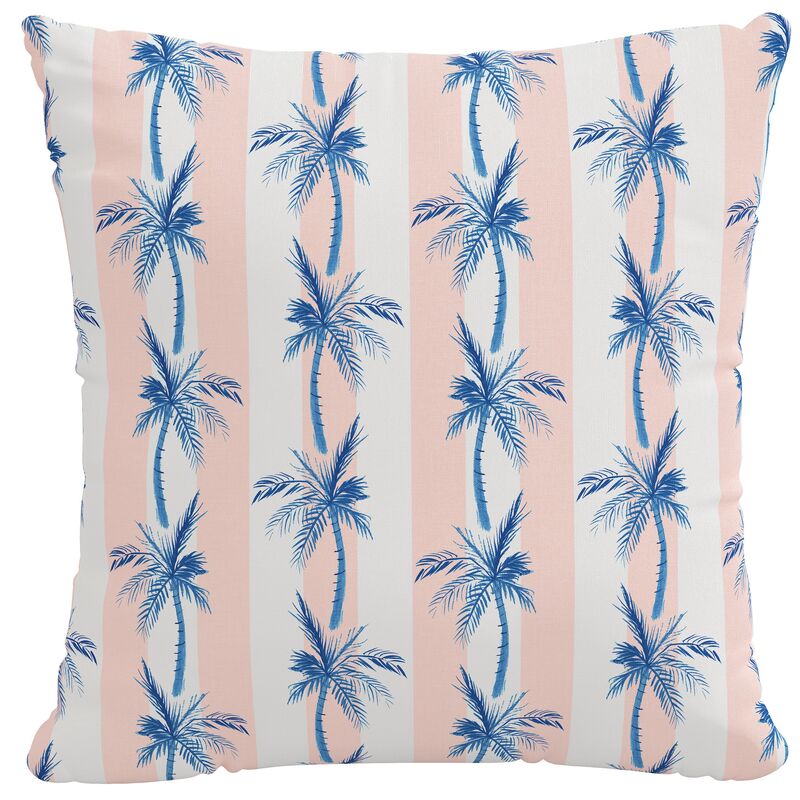 Cabana Stripe Palms Outdoor Pillow, Coral
