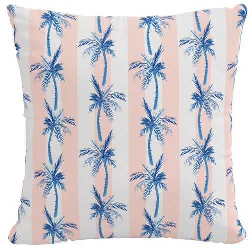 Cabana Stripe Palms Outdoor Pillow, Coral~P77619915