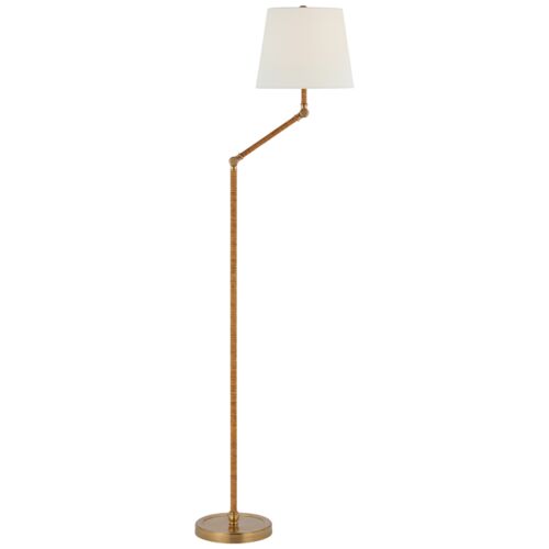Basden Bridge Arm Rattan Wrapped Floor Lamp, Antique-Burnished Brass
