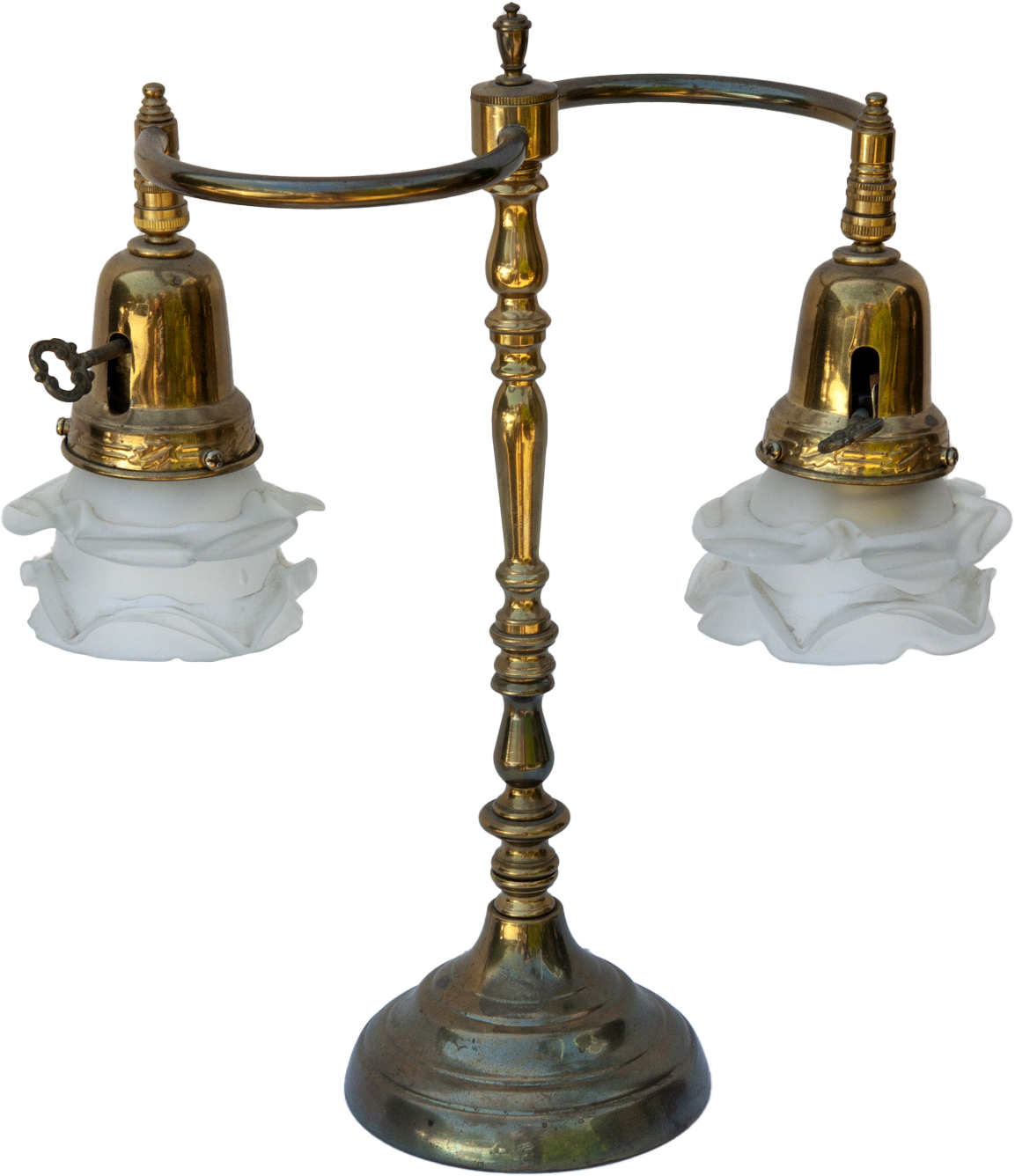 Brass Table Lamp /Satin Glass Shades~P77698099