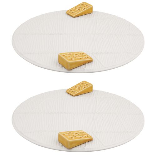 S/2 Cheese Tray With Yellow Cheese, White