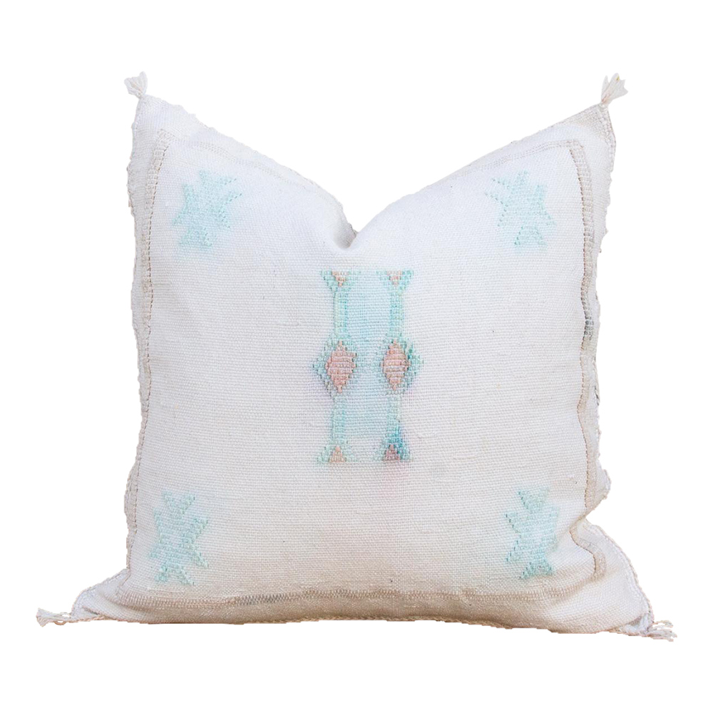 Snow Moroccan Silk Rug Pillow~P77661908