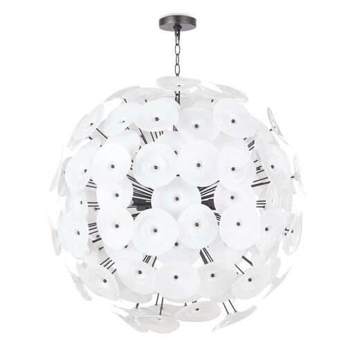 Poppy Large Glass Chandelier, White/Rubbed Bronze~P77639093