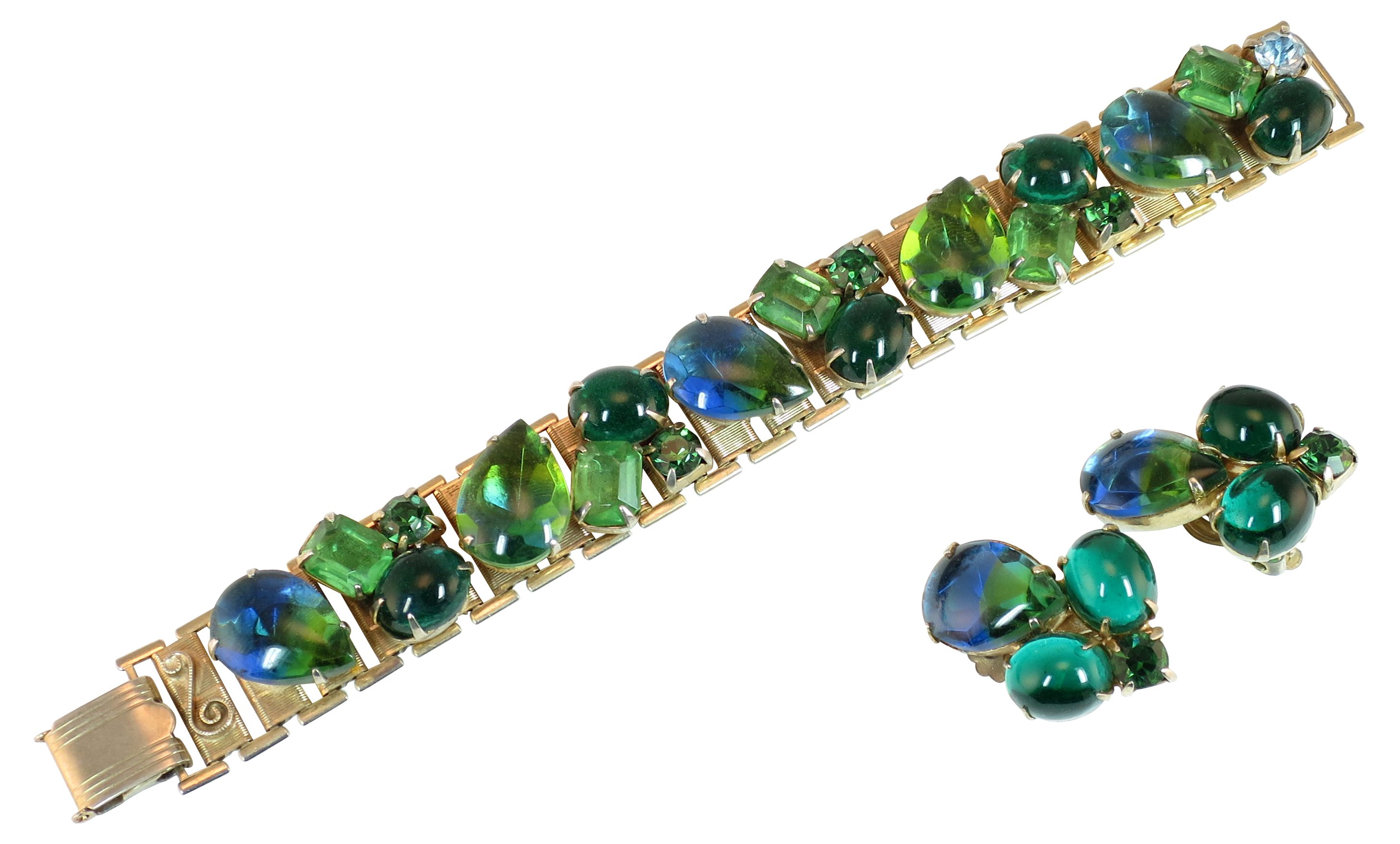 '50s Blue & Green Art Glass Bracelet Set~P77438645