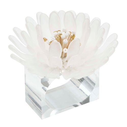 S/4 Cosmos Napkin Rings, White & Gold S/4 Cosmos Napkin Rings, White & Gold