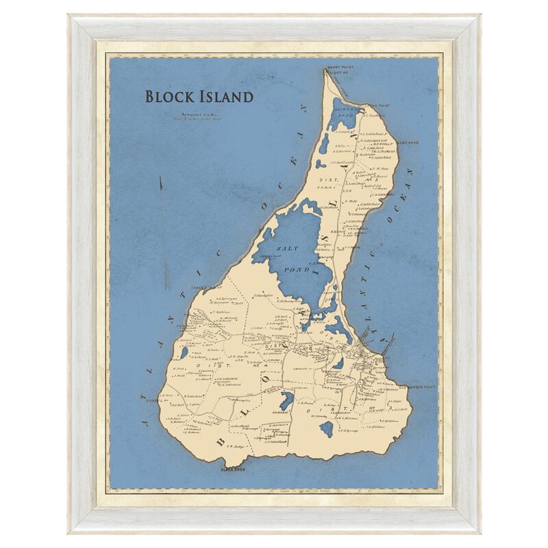Blue-Toned Block Island Map