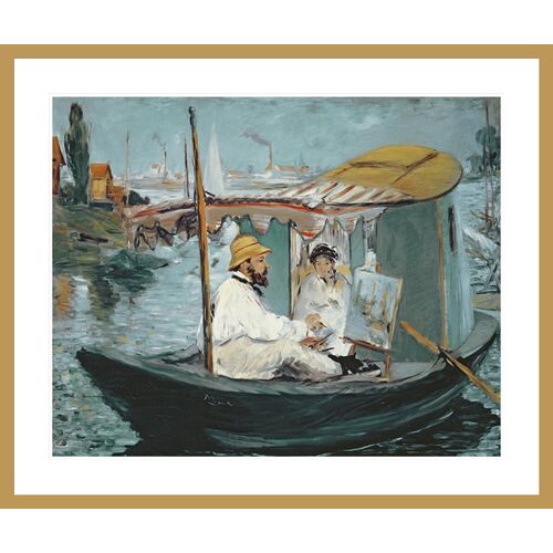 Monet in his Floating Studio by Edouard Manet Framed Print Monet in his Floating Studio by Edouard Manet Framed Print