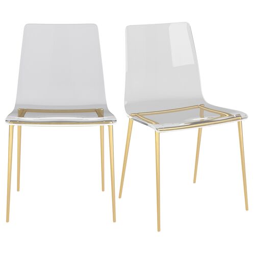 S/2 Dion Acrylic Side Chairs, Brushed Gold~P77629292