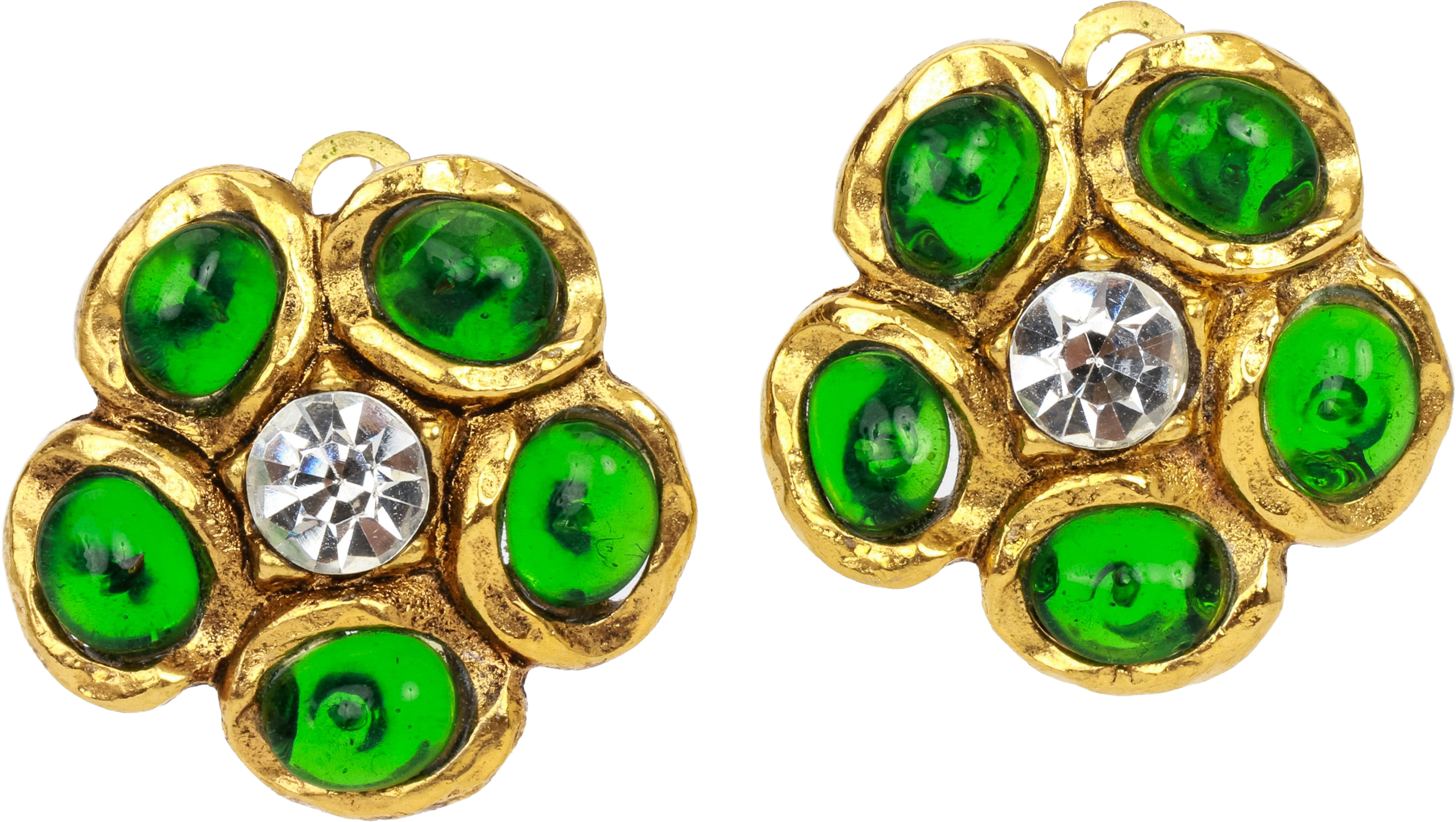 Chanel 70s flower earrings gold gripoix~P77633435