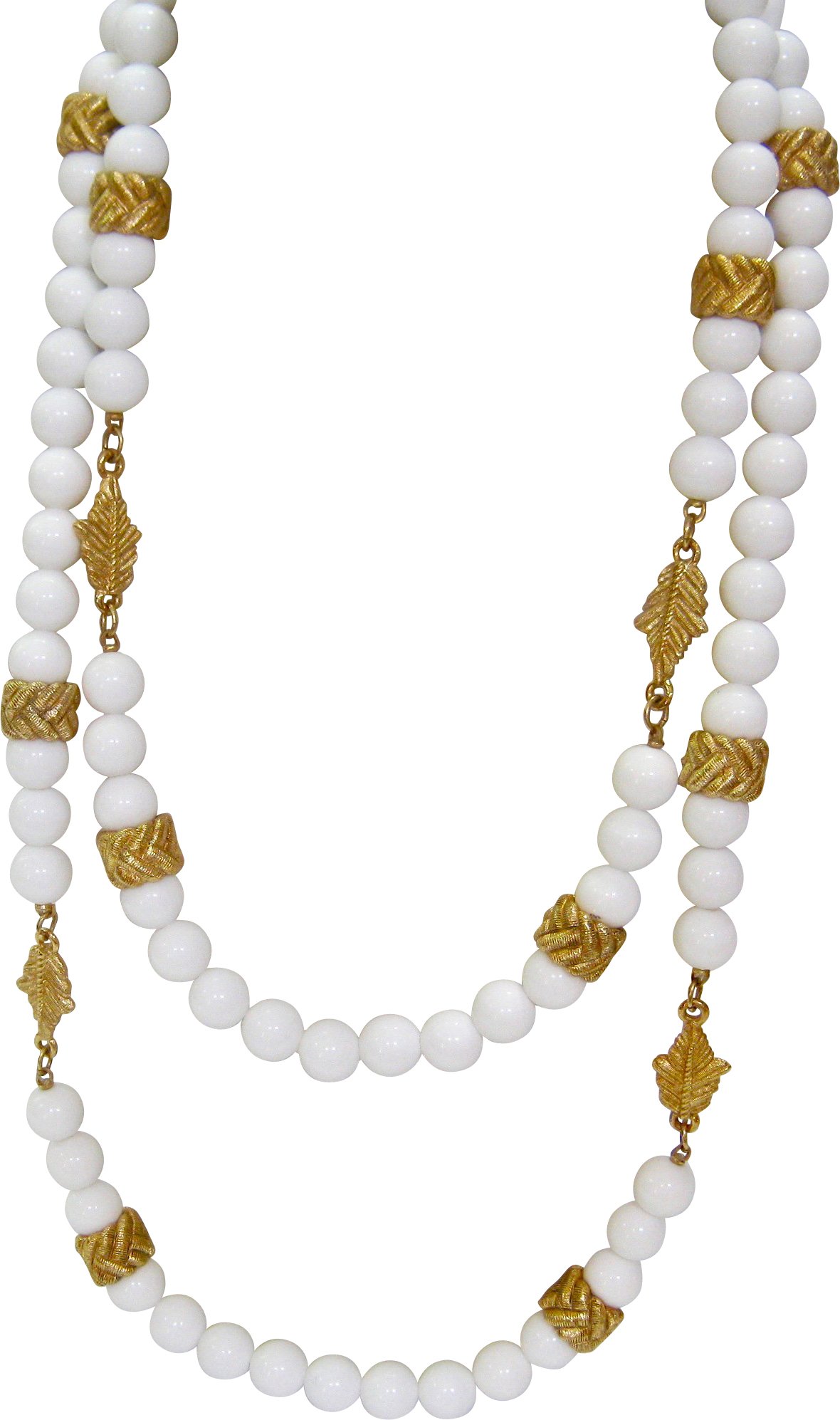 Milk Glass & Gold Beaded Necklace~P77551368
