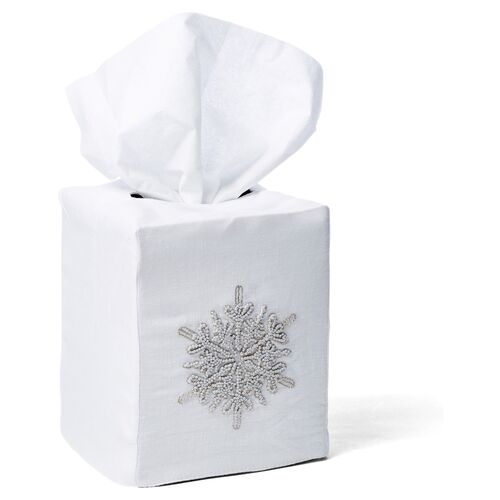 Snowflake Linen Tissue Box Cover, White~P77172918