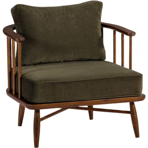 Zyra Performance Velvet Spindle Armchair, Walnut/Balsam Zyra Performance Velvet Spindle Armchair, Walnut/Balsam