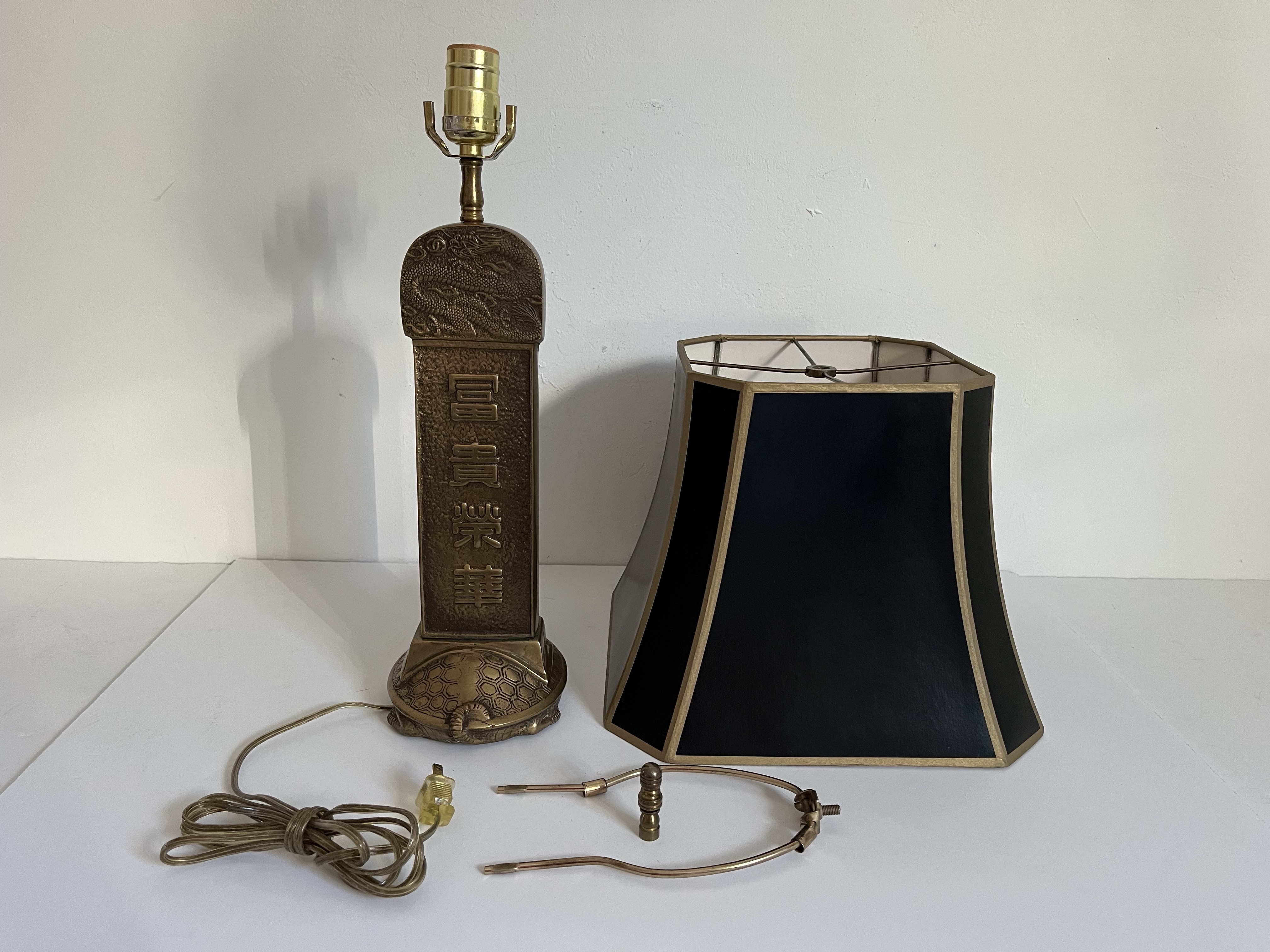 1960s Brass Chinoiserie Lamp w/Shade~P77688419