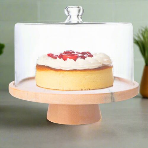Pink Marble Footed Cake Stand With Dome Pink Marble Footed Cake Stand With Dome
