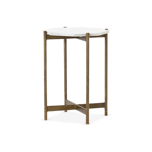 Adi Side Table, White Marble/Brass~P77575283