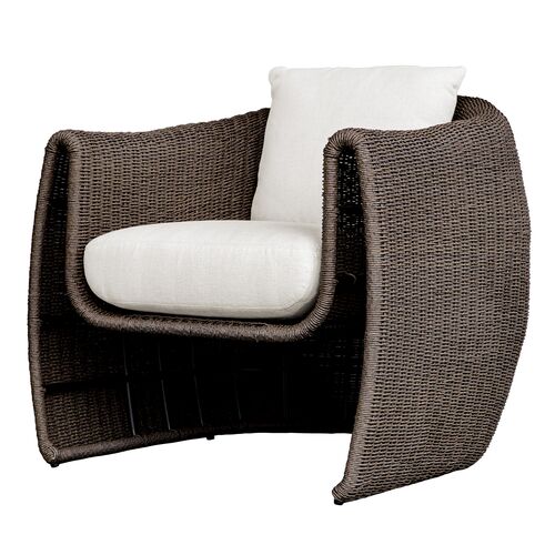 Manuela Outdoor Wicker Lounge Chair, Brown/White