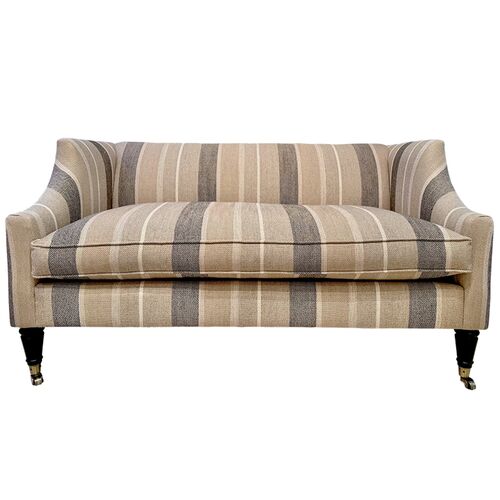 Gage Swoop-Arm Settee, Dunphy Charcoal Stripe Linen