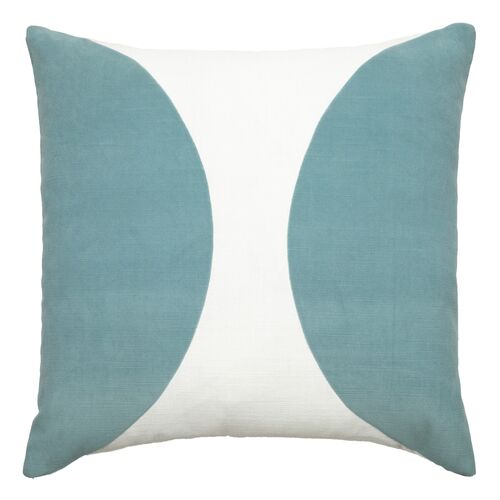 Liv 22x22 Color Block Pillow, Aqua Velvet/Snow Linen
