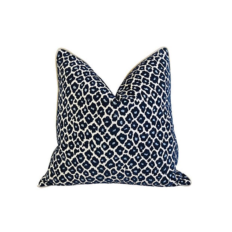 Blue Leopard Spot Chenille/Velvet Pillow
