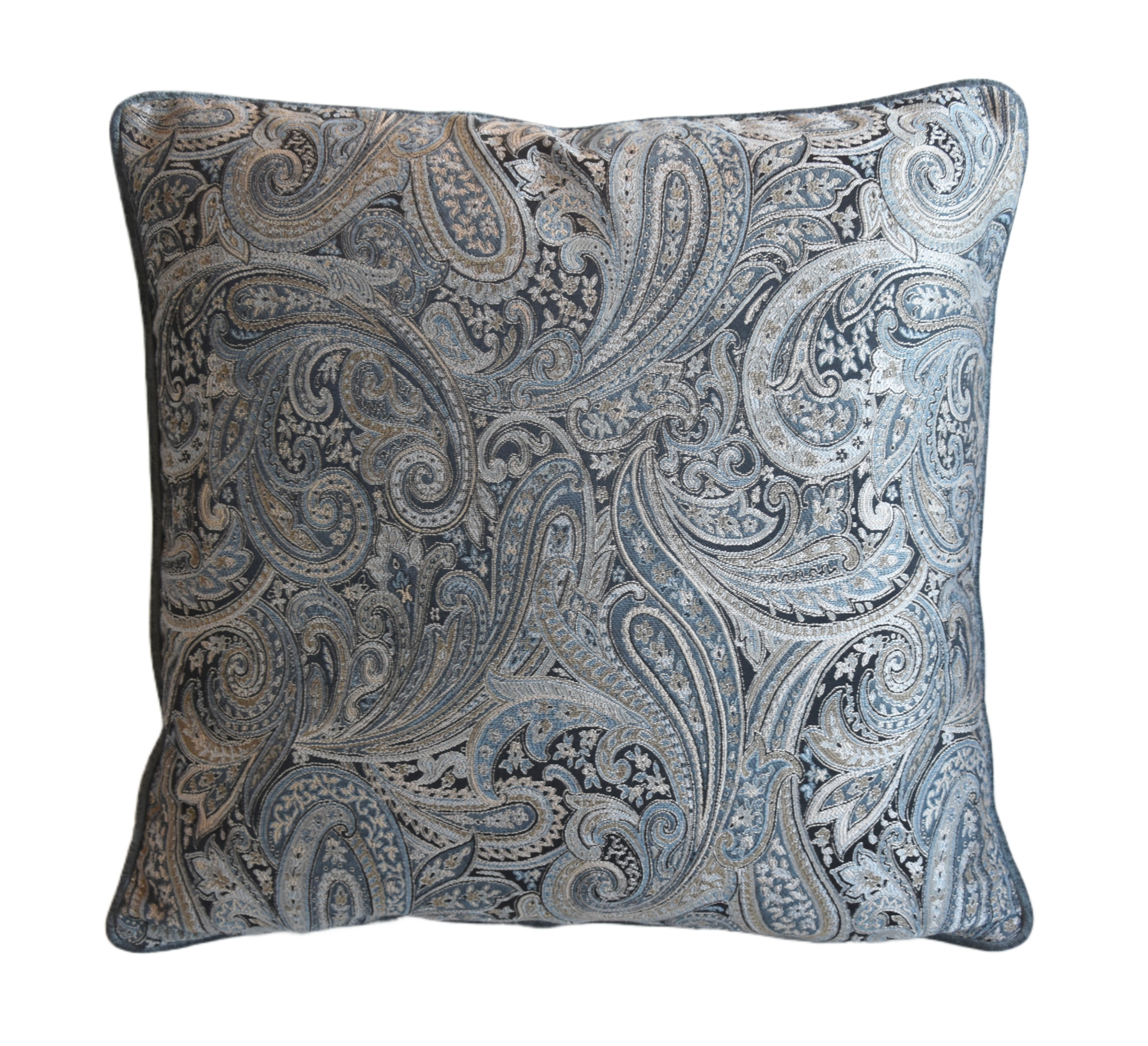 French Silver Botanical Paisley Pillow~P77686821