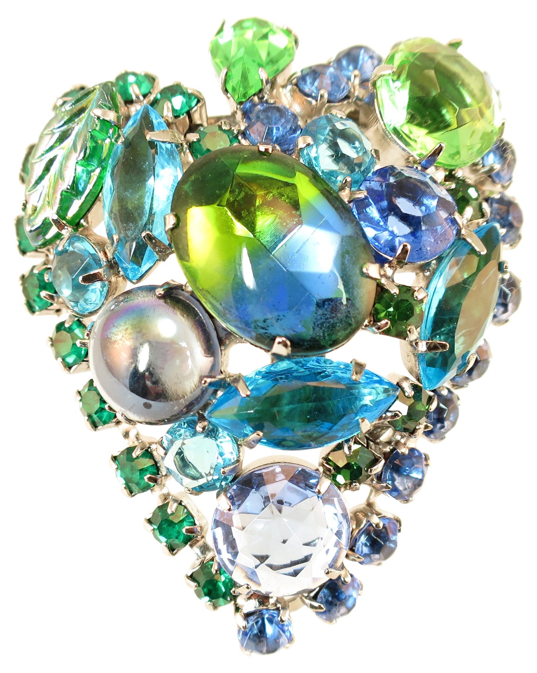 1960s Juliana Blue Green Crystal Brooch~P77490559