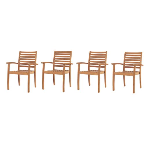 S/4 Mer Teak Stacking Outdoor Dining Chairs, Natural~P77649396