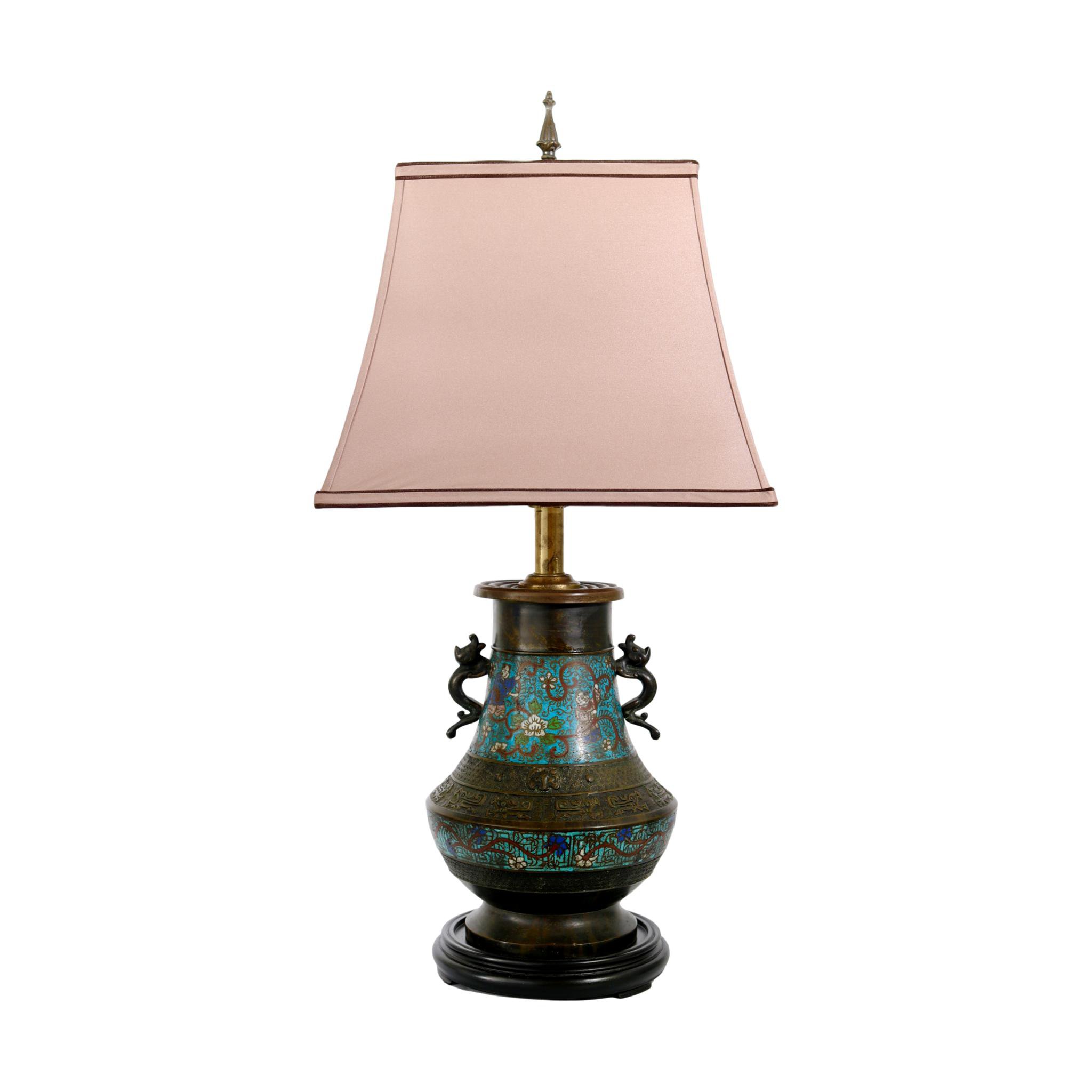 Antique Cloisonné Bronze Lamp~P77609824