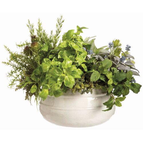16" Sedum and Rosemary in Pot, Green