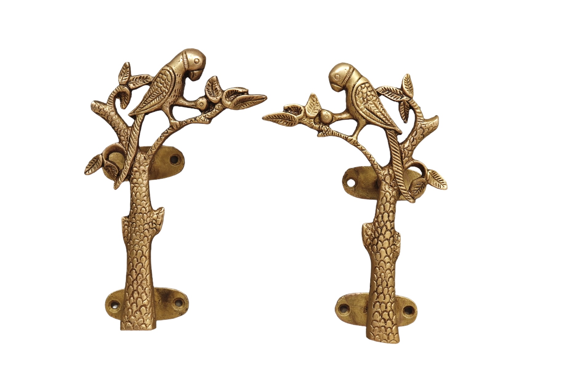 Gold Brass Parakeet Branch Door Handles~P77694624