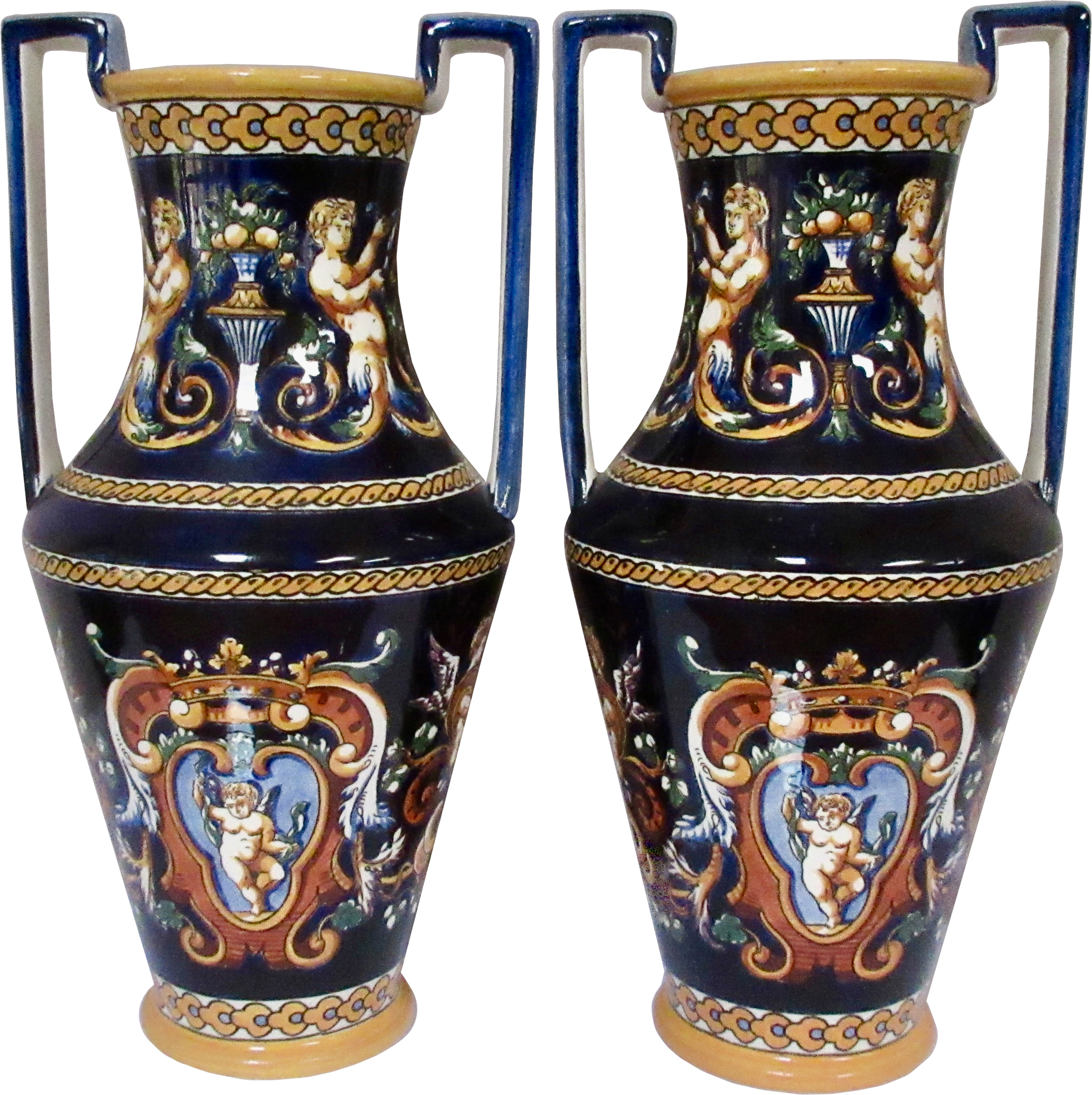 Gien French Faience Trophy Vases 11"H~P77639600