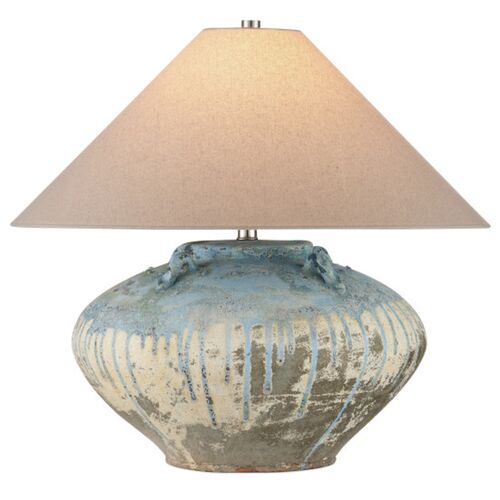 Catania Antique Terracotta Table Lamp, Blue Drip