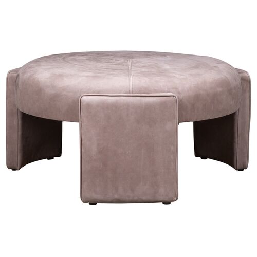 Marlborough Leather Circle Ottoman