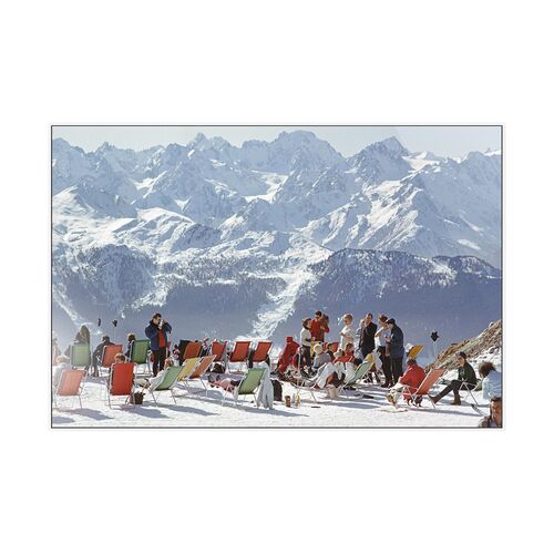 Lounging In Verbier Photograph by Slim Aarons, White Maple Frame