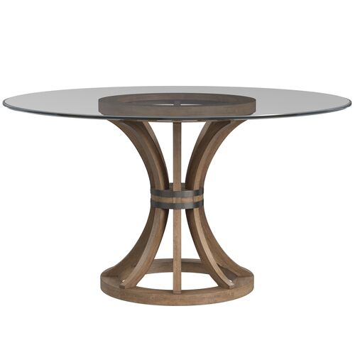 York Round Dining Table, Weathered Natural/Glass