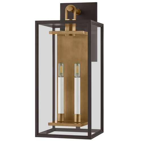 Arnold Outdoor Wall Sconce, Patina Brass/Textured Bronze/Clear