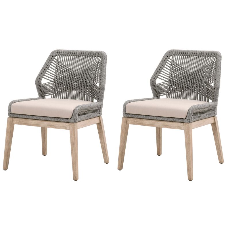 S/2 Easton Rope Side Chairs, Platinum/Light Gray