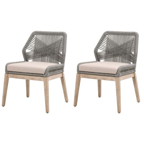 S/2 Easton Rope Side Chairs, Platinum/Light Gray~P77618236