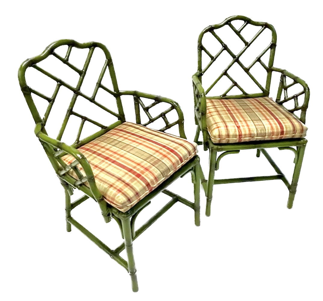 Green Rattan & Bamboo Arm Chairs, PR~P77697532