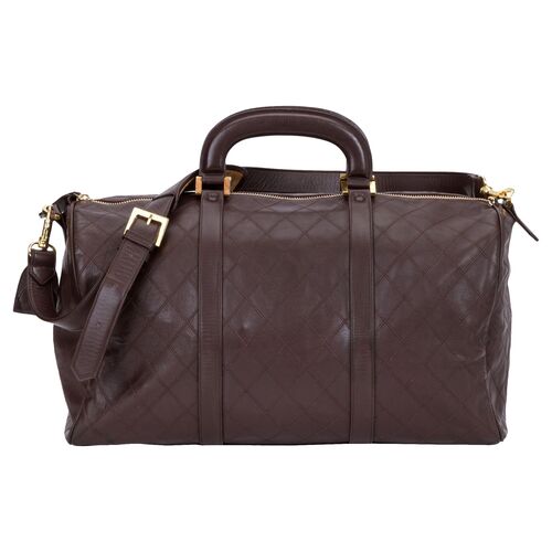 Chanel Brown Diamond Quilted Duffel Bag~P77503656