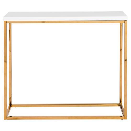 Terri Thin Console Table, White/Gold~P77641954