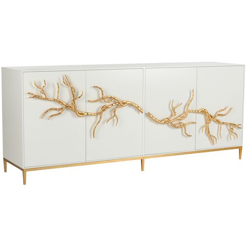 Branch Iron/Wood Cabinet, White