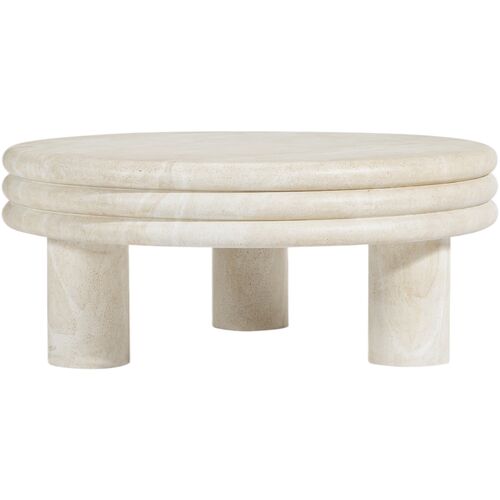 Brittny 37" Round Coffee Table, Light Travertine Brittny 37" Round Coffee Table, Light Travertine
