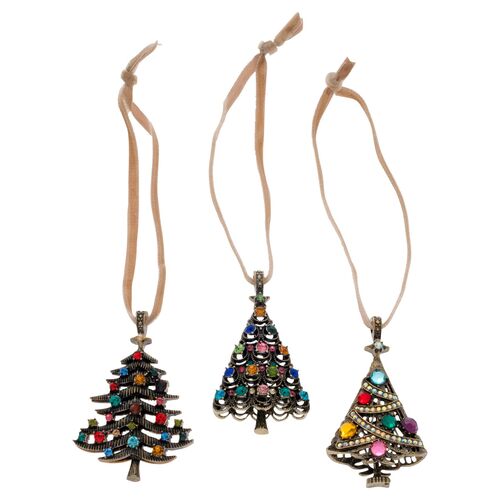 S/3 Christmas Tree Ornaments, Pink/Multi~P77504338
