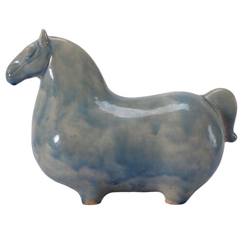 12" Low Horse Figurine, Blue/White 12" Low Horse Figurine, Blue/White