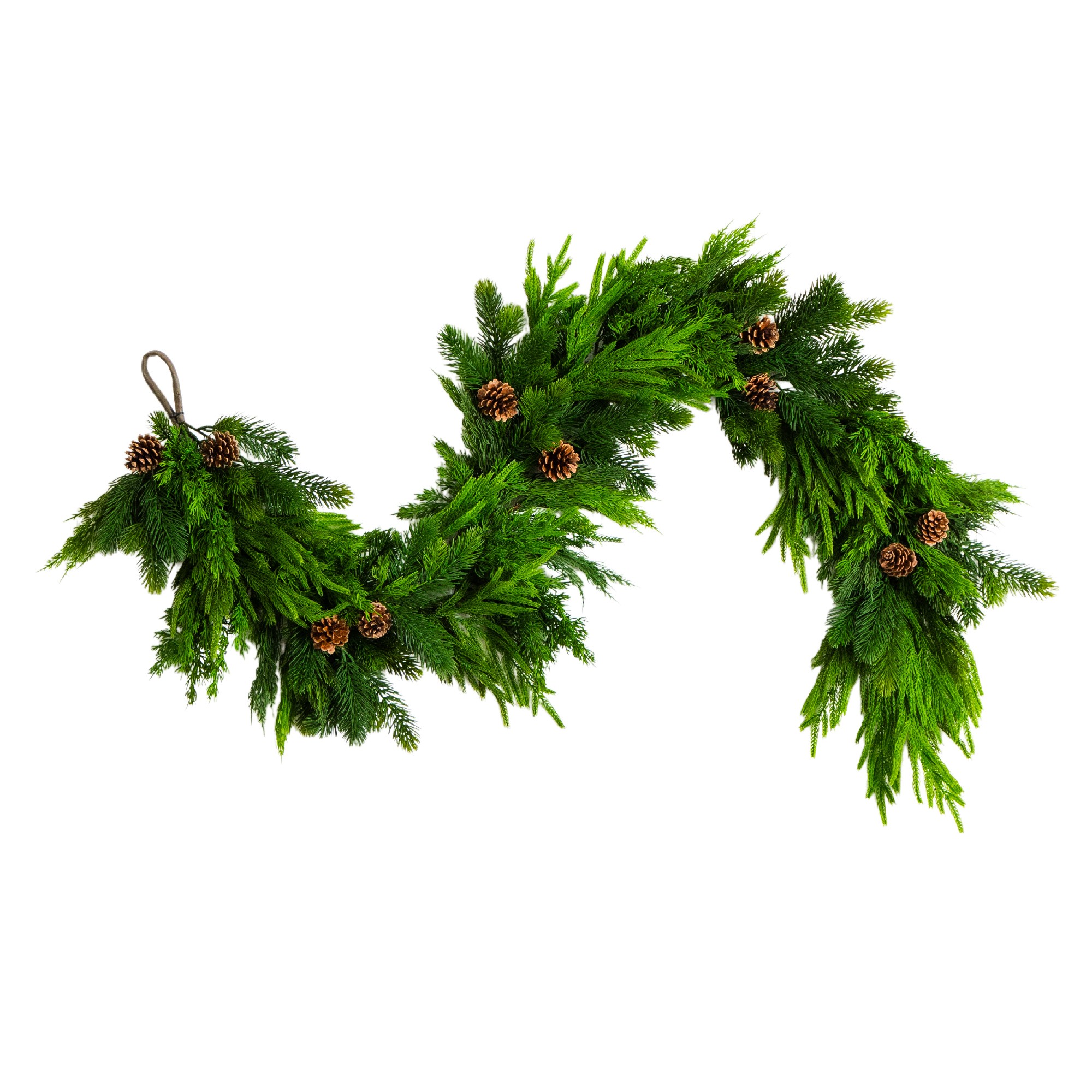 6-ft Mixed Pine and Norfolk Garland with Pinecones