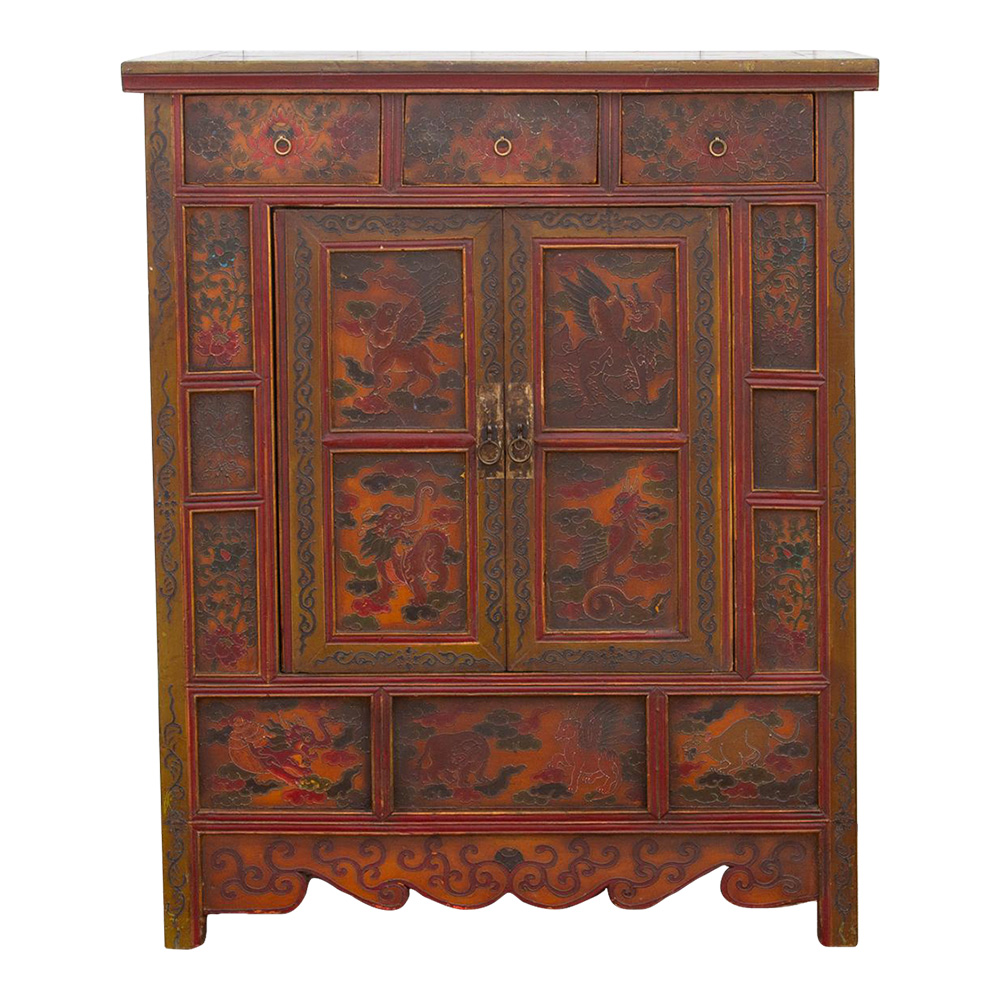 Vintage Mongolian Painted Dragon Cabinet~P77678177