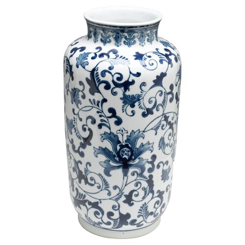 15" Floral Vase, Blue/White~P76913504