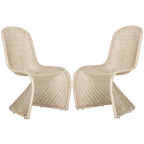 S/2 Tana Side Chairs, Whitewash~P47410794